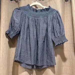 LOFT Navy Smocked Blouse